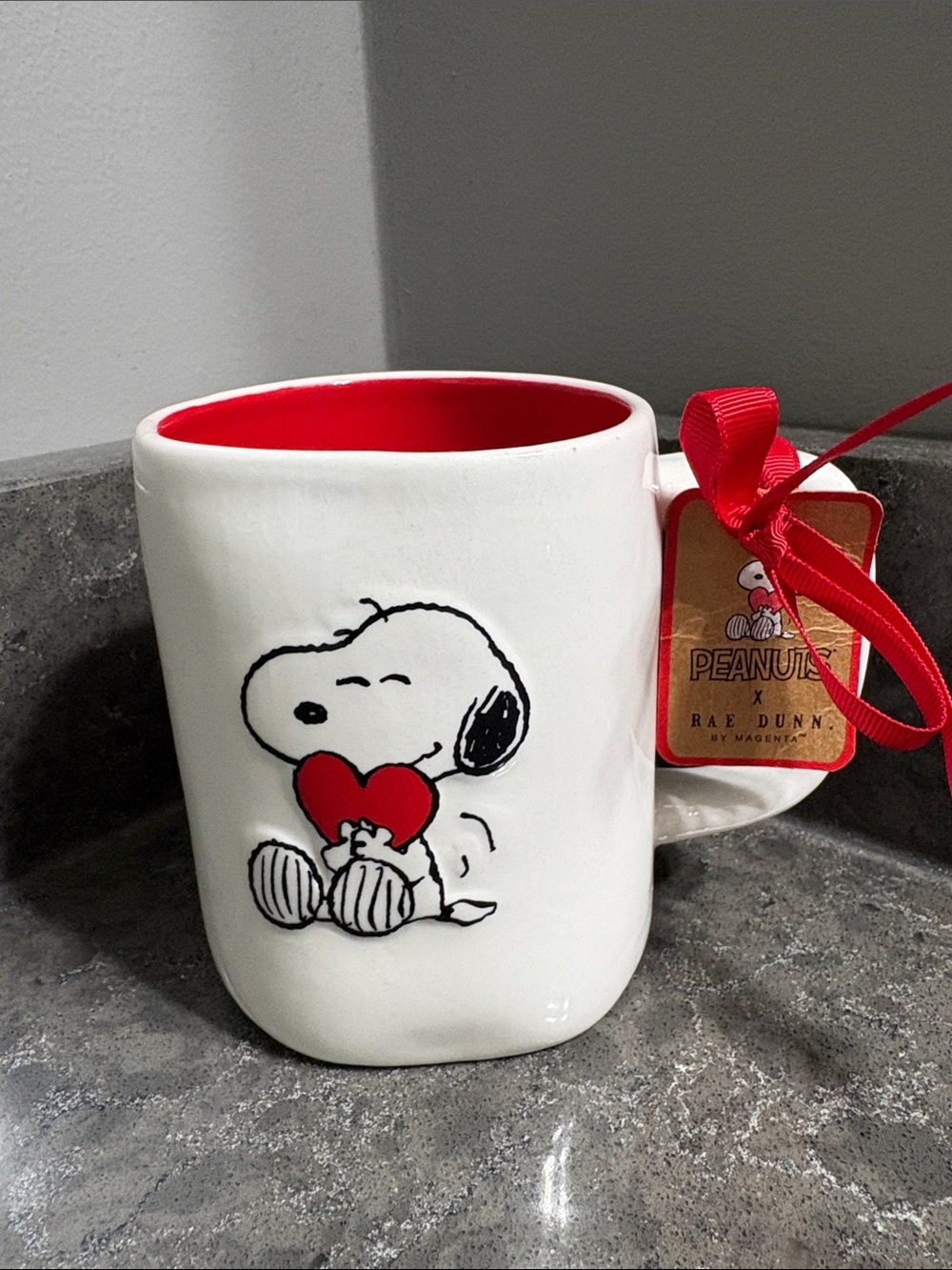 Peanuts by Rae Dunn Mug with Snoopy Red Interior and Heart “Be My Valentine”